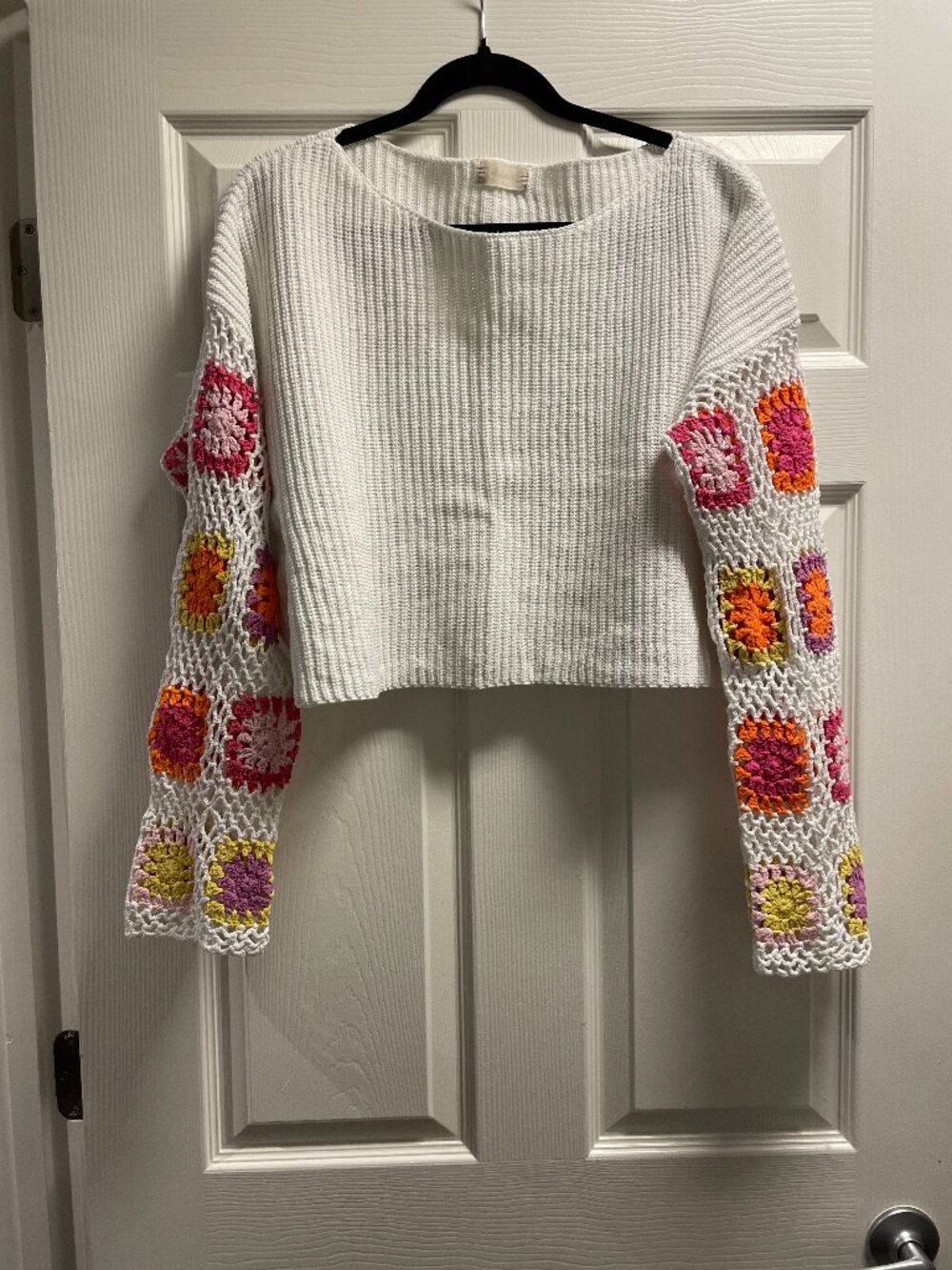 Altar'd State Sweater Size M White Oversized Boho Granny Square Festival Cottage